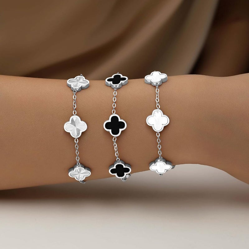 HAITTY 18K Gold Plated Clover Bracelet Set for Women White/Black/Gold/Silver/Green/Pink Adjustable Link Double-Sided Lucky Bracelets Trendy Bracelets Set Jewelry Gifts for Women Men - Image 2